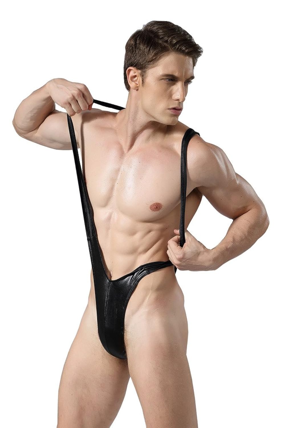 

iYunyi Mens PU Leather Sexy Mankini Teddy Lingerie Thong Bodysuit