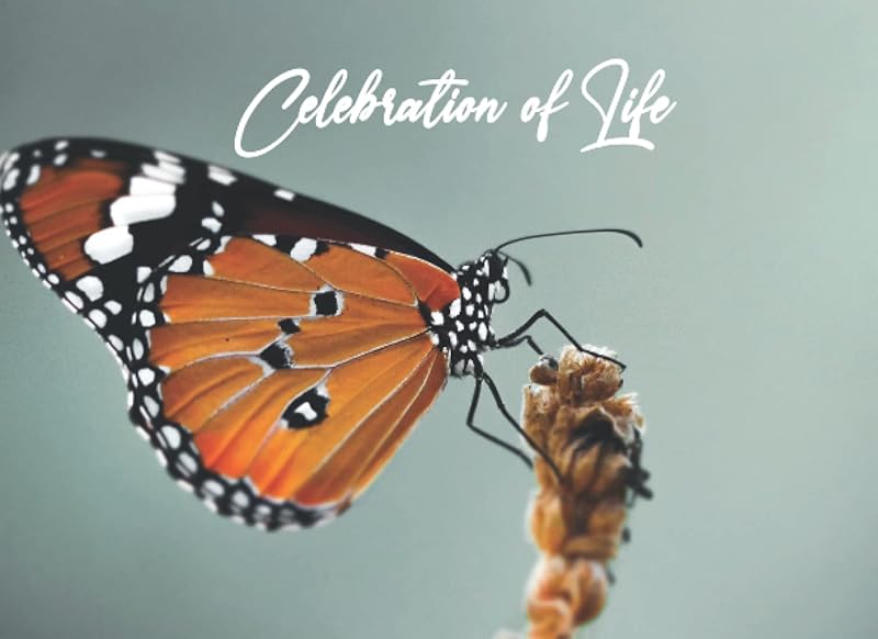 Sign In Book for Guests Funeral Celebration of Life: guestbook for memorial service, Funeral Guest Books Celebration of Life, Guest Book orange butterfly by butterfly press