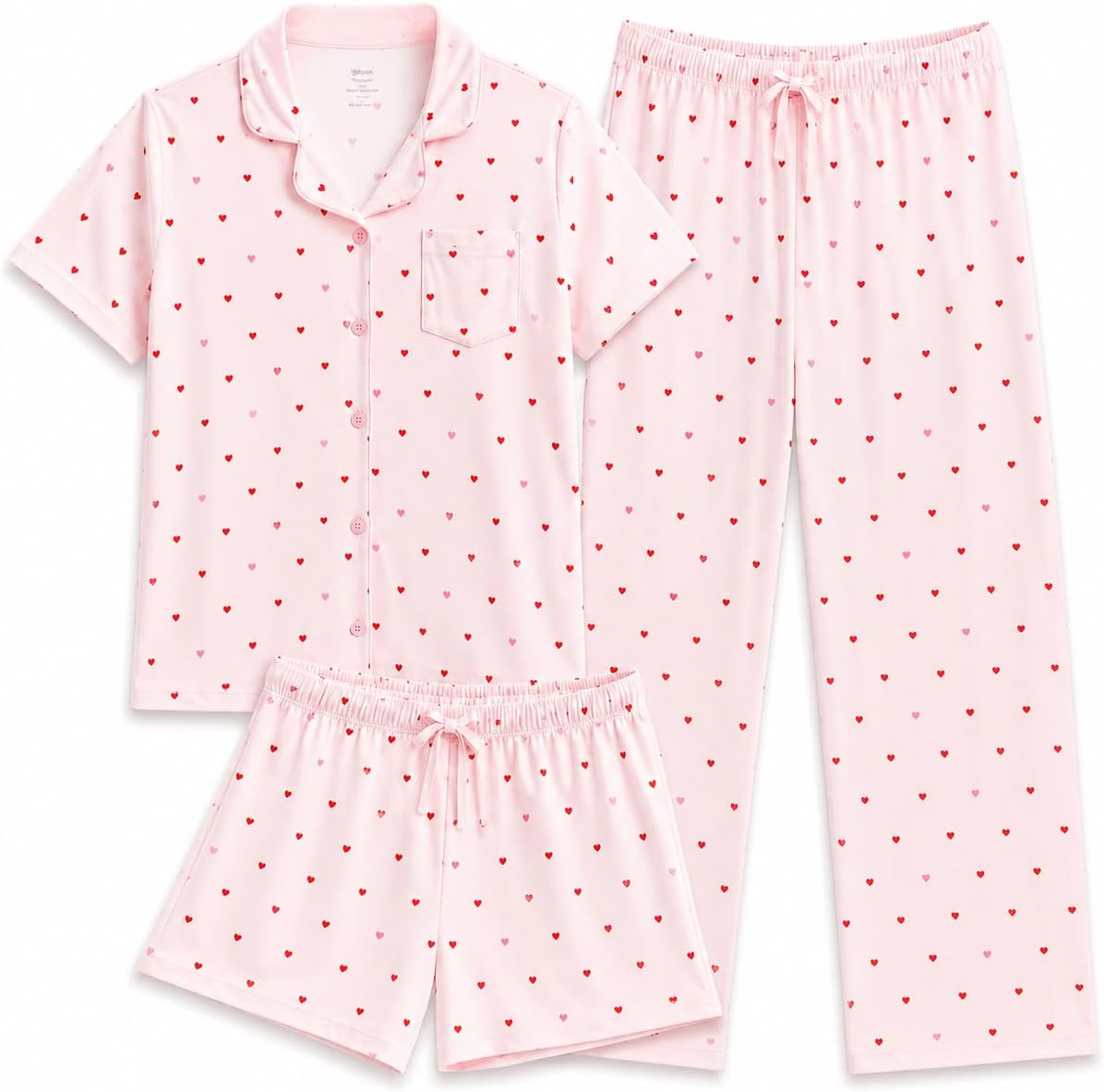 US Angels Girls Pajama Set 3 Piece, Short Sleeve Button Down PJs With Shorts & Pants, Soft Sleepwear Girls & Tweens Size 5-16_voghion.com