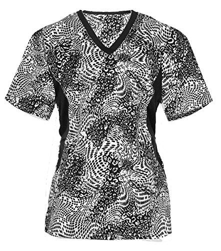 G Med Women's Printed Knit Side Panel V Neck 2 Pockets Fashion Scrub Top