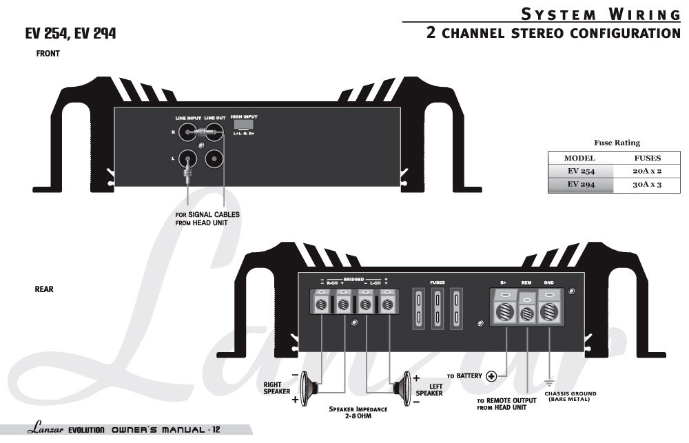 Amazon.com : Lanzar EV294 Evolution Series 3200 Watt 2 ... lanzar 2 channel amp wiring diagram 