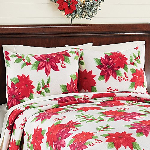 Christmas Poinsettia Pillow Sham Set, Red And White, Sham