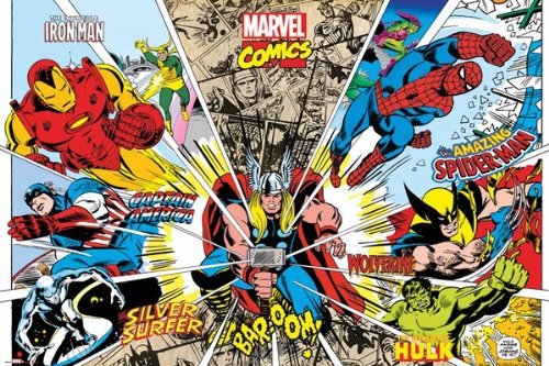 Marvel Comics - Rays Of Characters 36x24 Poster Art Print Iron Man Thor Hulk Spiderman Captain America Wolverine Silver Surfer