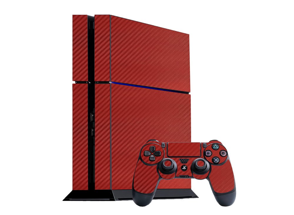 

Sony PlayStation 4 Skin (PS4) - NEW - 3D CARBON FIBER MAROON RED - Air Release vinyl decal faceplate mod kit by System Skins