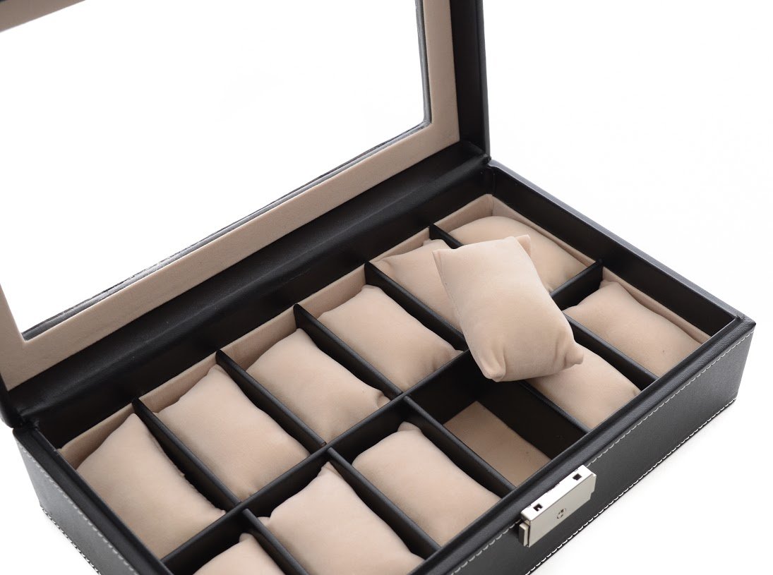 

Mantello Black Leather 12-Watch Box Showcase Jewelry Case Organizer