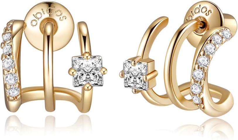 Obidos 14K Gold Plated Triple Huggie Hoop Earrings Illusion One Hole Stud Earrings Hypoallergenic Trendy Simple Gold Jewelry Accessories Gift For Wome_voghion.com