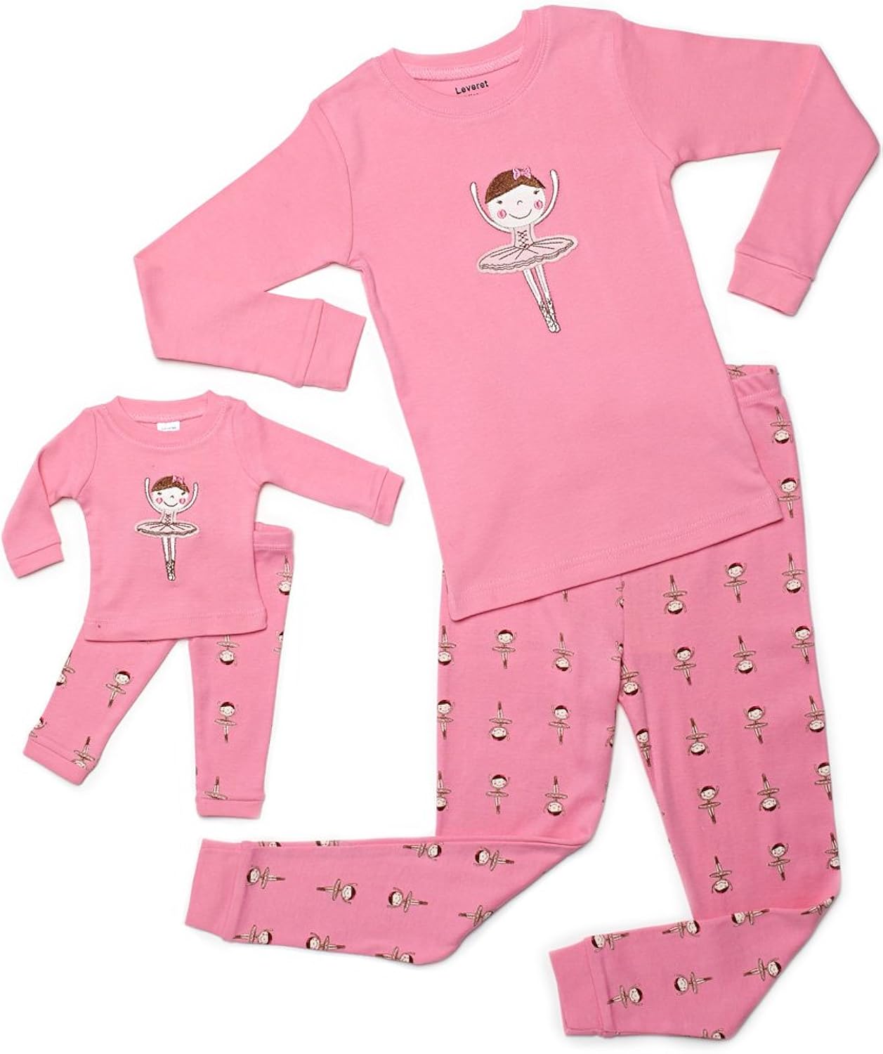 

Leveret "Ballerina" Matching Little Girl & Doll 2 Piece Pajama 100% Cotton 2T-10Y