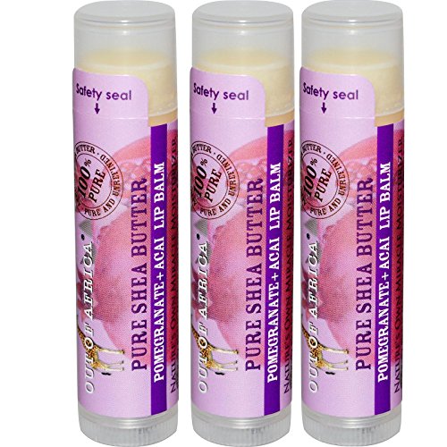 Out of Africa, Pure Shea Butter Lip Balm, Pomegranate + Acai, 3 Pack, 0.15 oz (4 g) Each