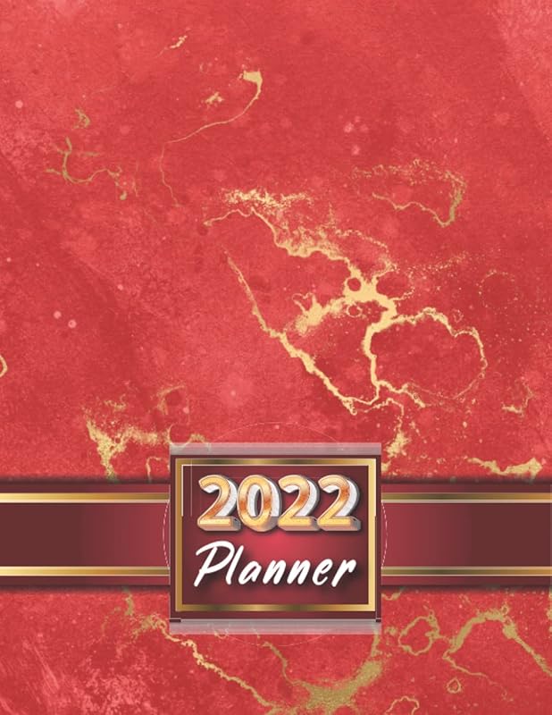 2022 Planner: 2022 Daily Planner, Planner 2022 From Jan - Dec, Large Daily Monthly Planner 8.5" x 11". Cute Red marble Cover with Calendar 2022 by YAMICHREG PLANNER