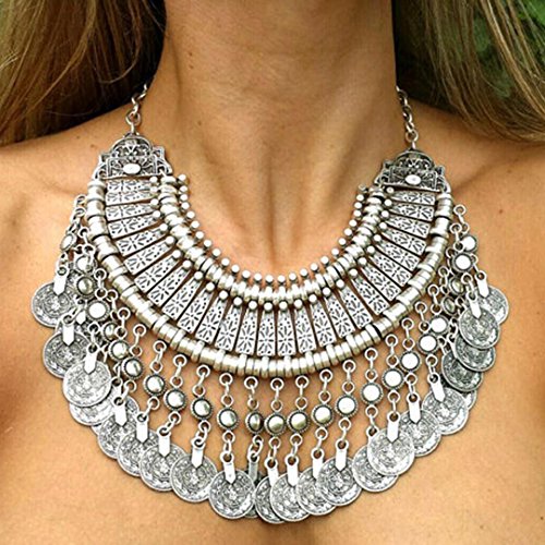 Flesser® Vintage Necklace Choker Coin Tassels Hippie Boho Bohemian Festival Gypsy Jewelry