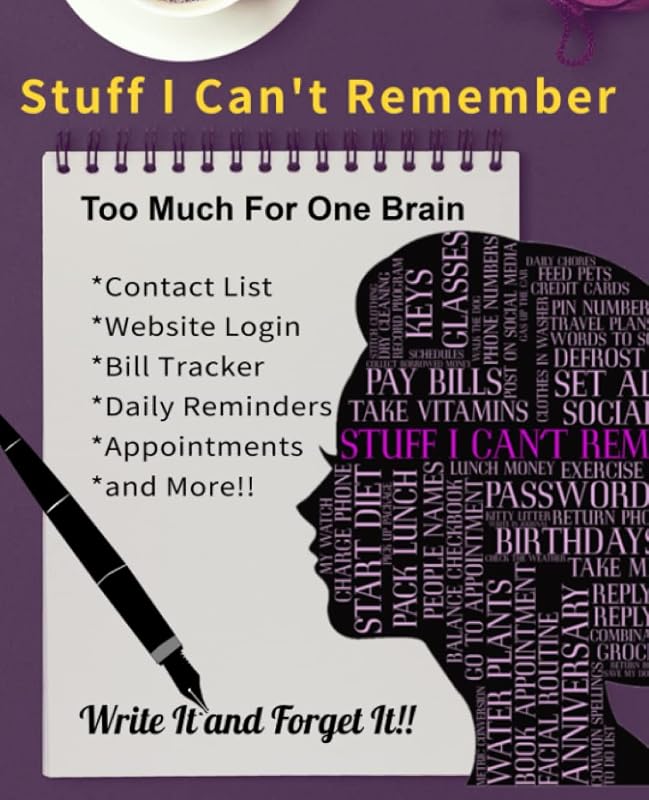 Stuff I Can't Remember: Includes: Contact List, Website Login Info, Bill Tracker, Daily Reminders, Special Events, Scheduled Appointments and More!!! by Ms Gracie C
