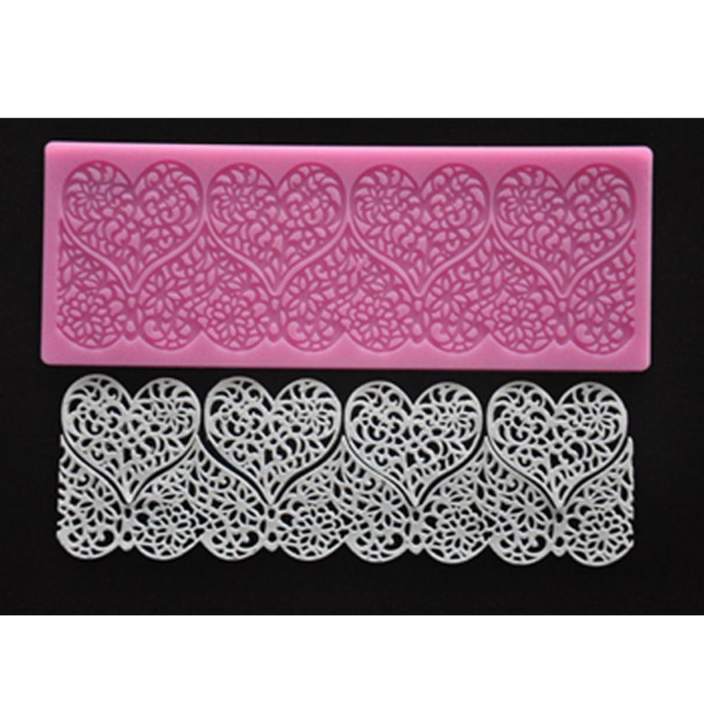 

FOUR-C Embossed Silicone Mat Heart Lace Mould Fondant Cake Decor Pad Color Pink