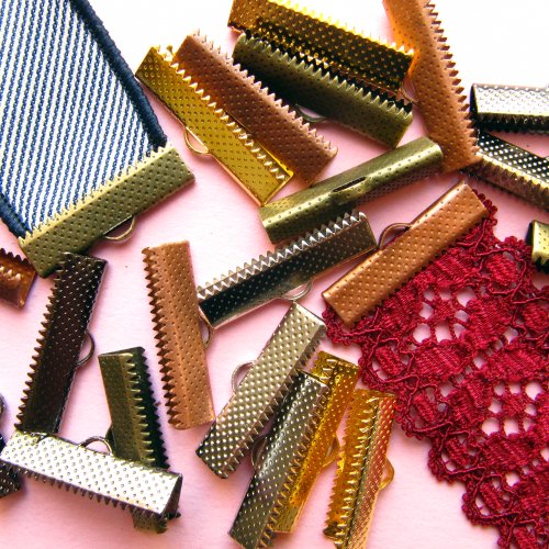 25mm or 1 inch Ribbon Clamp Crimps with Loop -- Mixed Finish