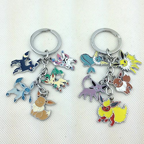 One Set of 2 PCS Pokemon Metal Keychain Sylveon Vaporeon Flareon Eevee Umbreon Espeon Jolteon