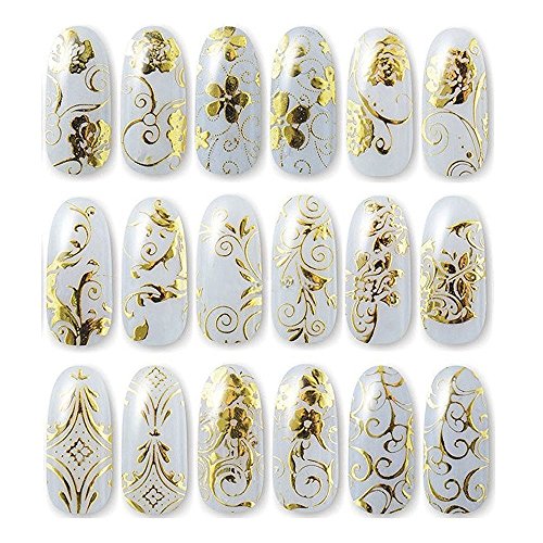 LKE 108pcs 3D Gold Flowers Nail Art Stickers Decals For Nail Tips Decorations