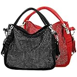 BENOITE Rhinestones Embellished Soft Leatherette Hobo Satchel Handbag Purse Convertible Shoulder Tote Bag