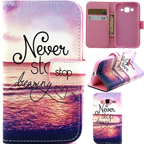 Samsung Galaxy Prevail LTE Case, Galaxy Core Prime Case,G360 Case, Gift_Source [Never Stop Dreaming] [Stand Feature] Premium Wallet Case [Wallet Function] Flip Cover Leather Case for Samsung Galaxy Core Prime G360 / Prevail LTE with Stylus Pen