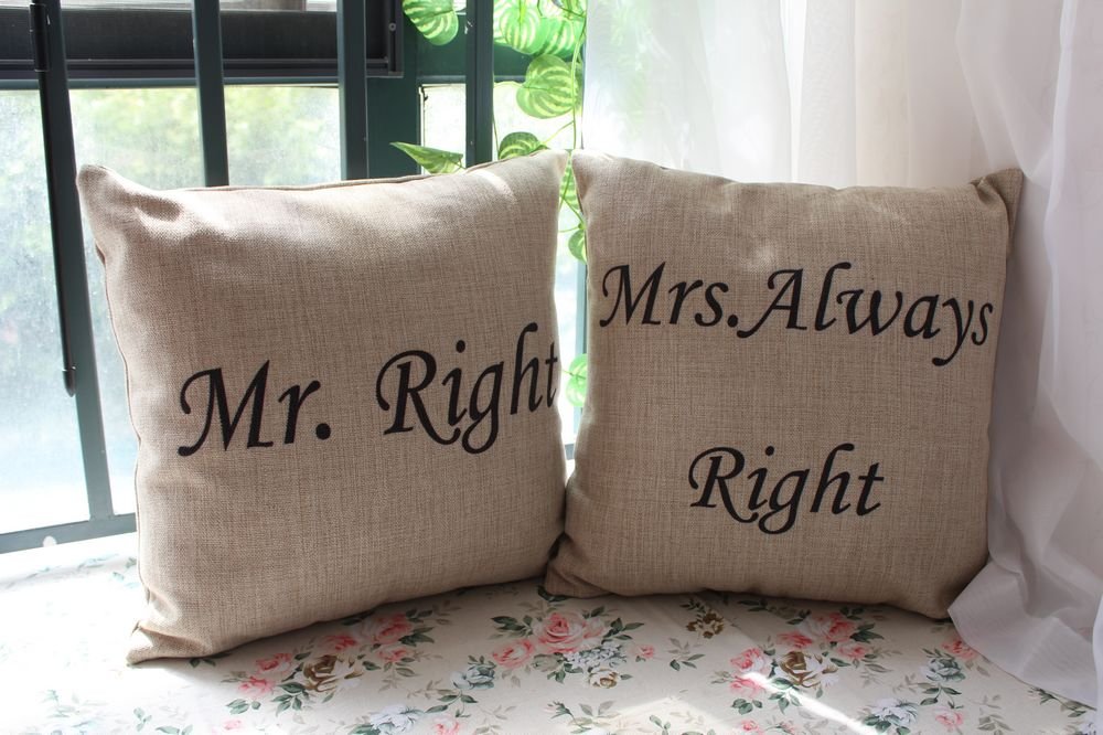 

LINKWELL 2pcs Mr. Always Right Mrs. Always Right Pillow Cases Cushion Cover