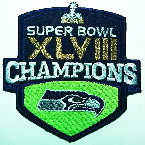 Seattle Seahawks Patch Super Bowl XLV III Logo Football Jersey Iron on Patch Embroidered Iron on Hat Jacket Hoodie Backpack Ideal for Gift / 10.2cm(w) X 10.2cm(h)