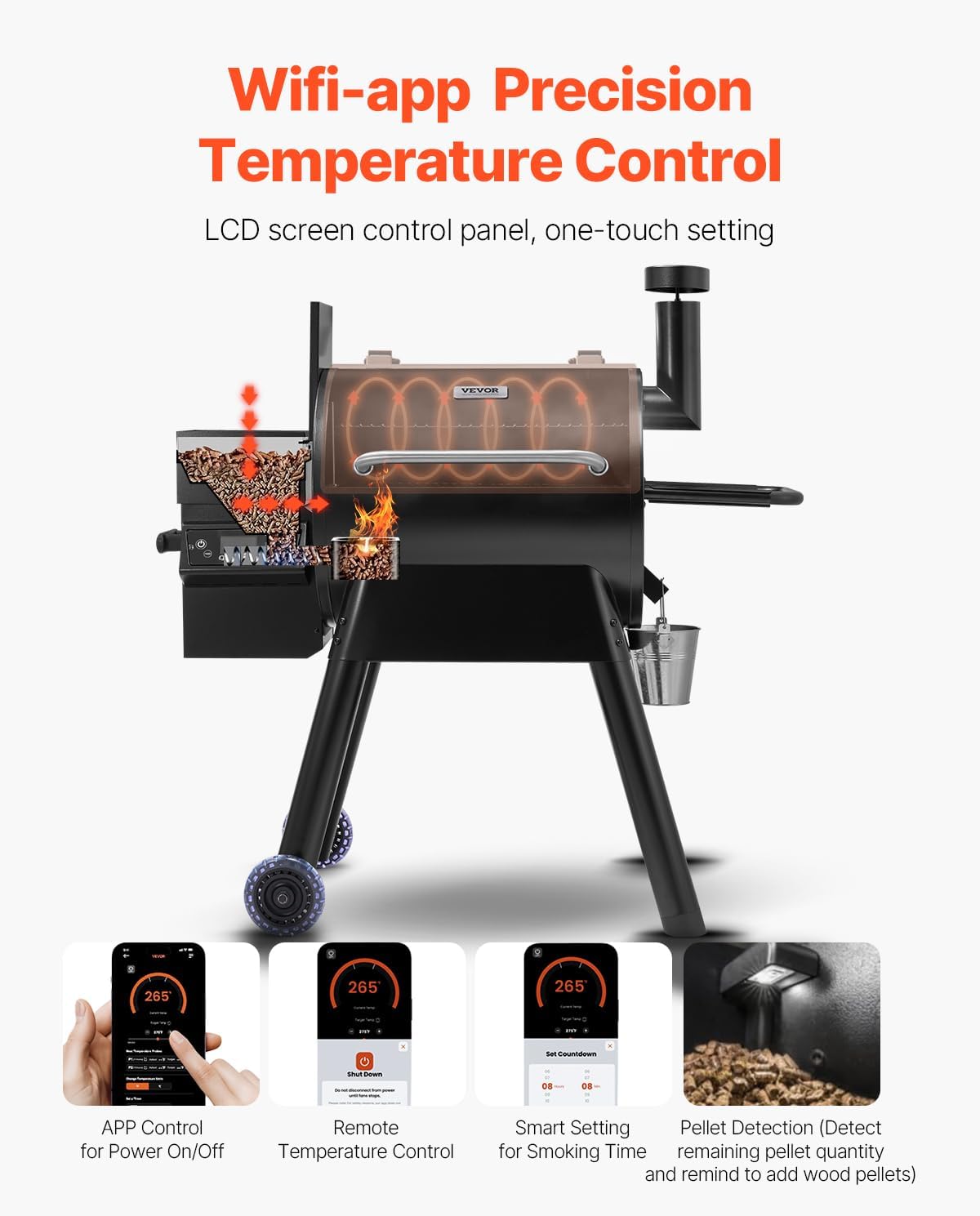 VEVOR Barbecue a pellet di legno con affumicatore, 8 funzioni in 1 per cucinare all'aperto, area di cottura di 575 pollici quadrati, affumicatore elettrico con controllo tramite app Wi-Fi._voghion.com