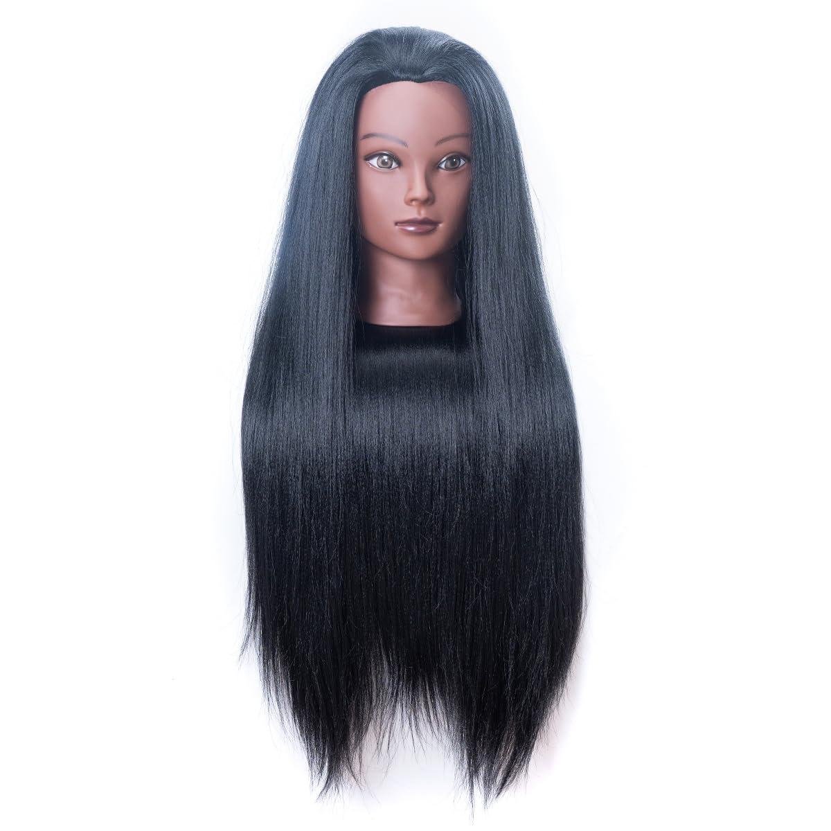 Mannequinhoofd met haar 26 inch (66 cm) Mannequinpophoofd Stylingmannequinhoofd Cosmetologiepophoofd Meerkleurig synthetisch vezelhaar Tafelklemstandaard_voghion.com