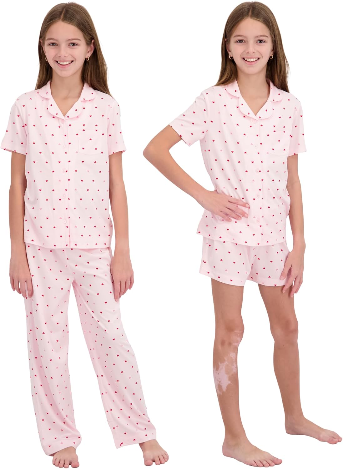 US Angels Girls Pajama Set 3 Piece, Short Sleeve Button Down PJs With Shorts & Pants, Soft Sleepwear Girls & Tweens Size 5-16_voghion.com