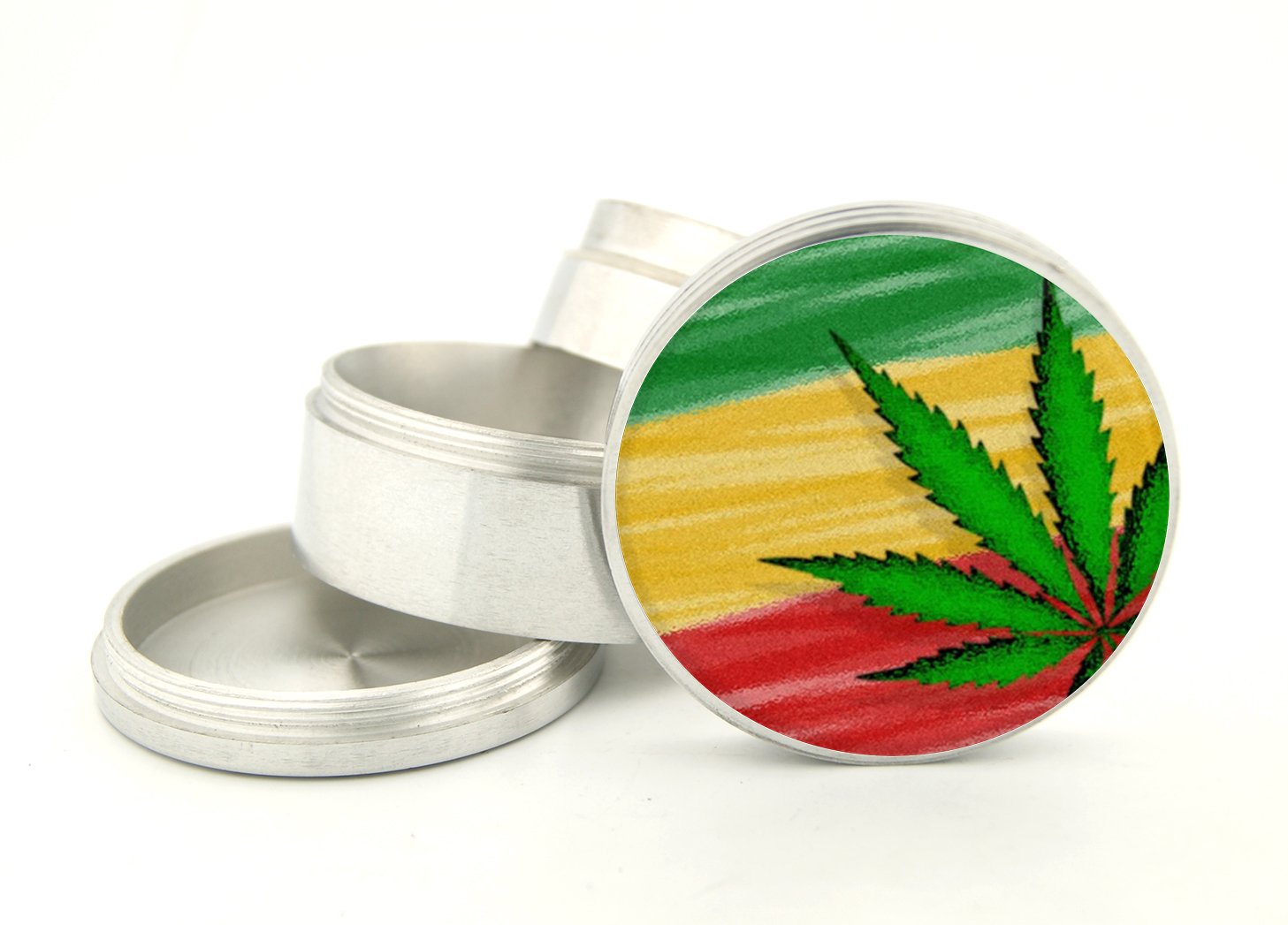

Rasta Weed Design 2.4''' Large Size 4 Part Aluminum Grinder That Has Fashion Design On And Covered With Crystal Clear Doming Item # 63M-G15-393