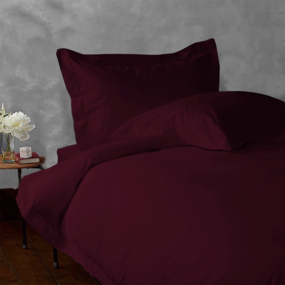 

LACASA BEDDING 500 TC Egyptian cotton Duvet set with 2 extra pillowcases Italian Finish Solid ( Olympic Queen , Wine )
