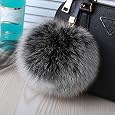 Roniky Large Genuine Fox Fur Pom Pom Keychain Bag Charm Gold Ring