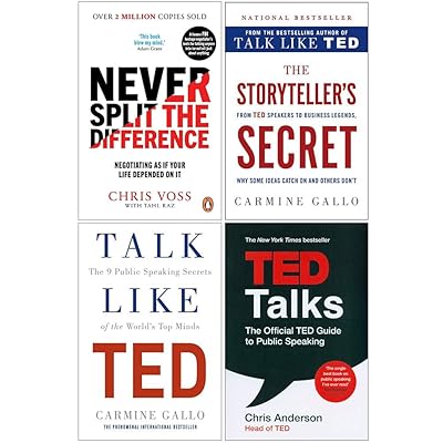 Never Split the Difference, The Storyteller's Secret, Talk Like TED, TED Talks 4 Books Collection Set