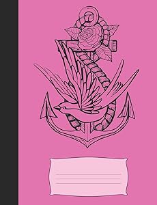 Anchore Swallow & Rose Composition: Pink - Wide Ruled - 7.44 x 9.69 Composition - 120 pages by GrimButterfly Books