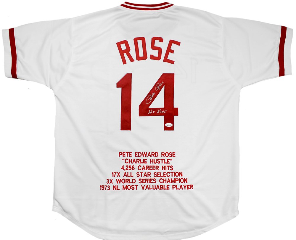 

Pete Rose Signed Autographed Cincinnati Reds Stat Jersey JSA COA