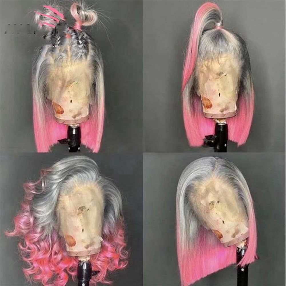 Parrucca Bob Rosa Ombre Parrucche Frontali in Pizzo per Capelli Umani 13X4 Parrucche Bob Lisce Hd Parrucca Blu Viola per Capelli Umani Grigio9 A Rosa 16 Pollici#360 Parrucca Frontale 180_voghion.com