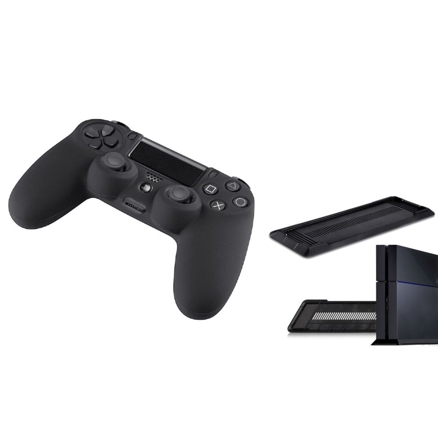 

Insten® Black Silicone Skin Case with FREE Black Vertical Console Stand Compatible With Sony PlayStation 4 (PS4)