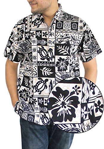 La Leela Beach Basic ALOHA ART Black White Hawaiian Cool Smarty Camp Shirt Men