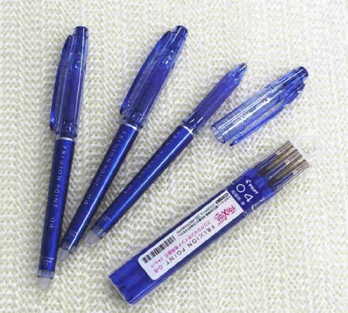 Pilot Frixion Point Erasable Gel Pens, Extra Fine Point,-0.4mm-blue Ink-value set of 3 & 3 Gel Ink Pen Refill Pack