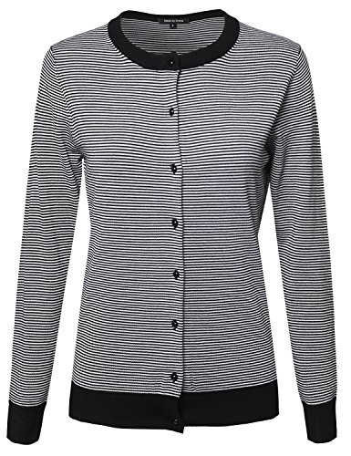 MBE Women's Women's Basic Striped Button-Down Cardigan