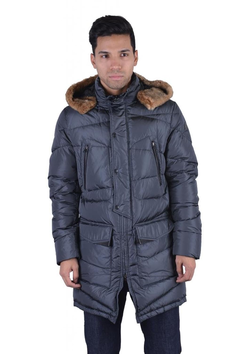 versace collection gray down parka coat with detachable collar