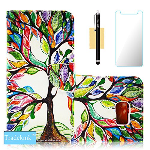 Galaxy S7 Case,S7 Case, Tradekmk(TM);Colored Design PU Leather Card Holders Stand Wallet Phone Case Cover(Colorful Tree) For Samsung Galaxy S7, [+Stylus+Screen Protector]Samsung Galaxy S7 Case