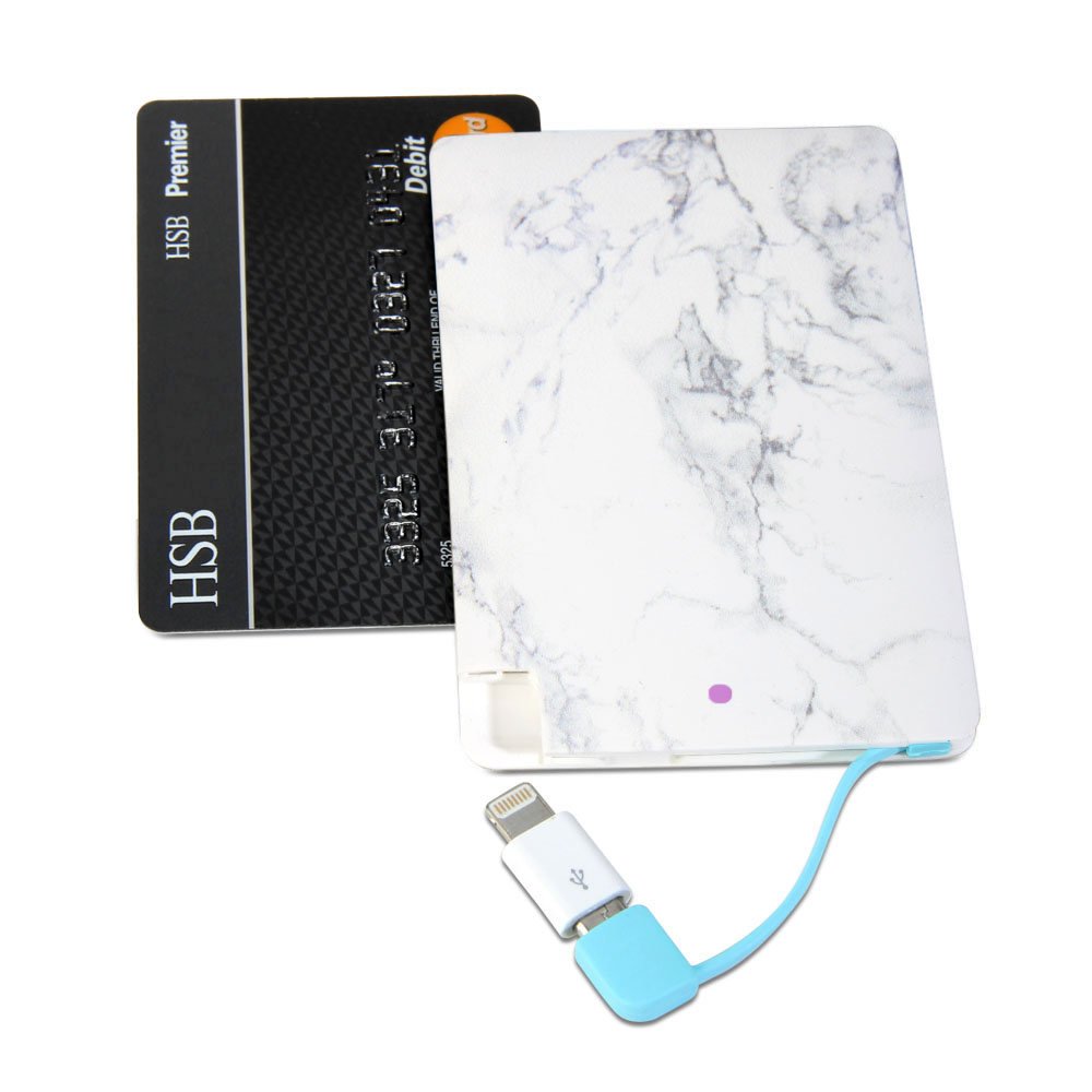 

Power Bank, GMYLE® 2500mAh Ultra-Thin Wallet Sized Portable USB External Battery Charger w/ Built-in Lightning & Micro USB Cable for USB-Charged Devices
