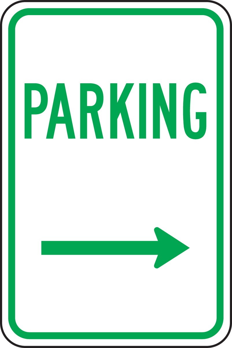 

Accuform Signs FRP226RA Engineer-Grade Reflective Aluminum Parking Sign, Legend "PARKING (ARROW RIGHT)", 18" Length x 12" Width x 0.080" Thickness, Green on White
