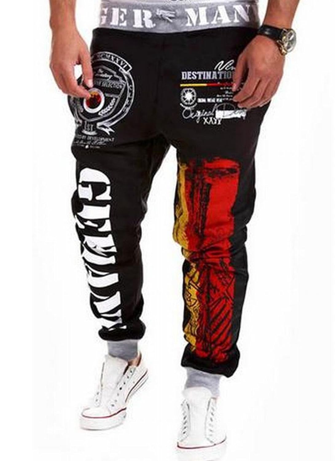 

TM Men's Hip-Hop Letter Print Elastic Waist Pants Long Sweatpants