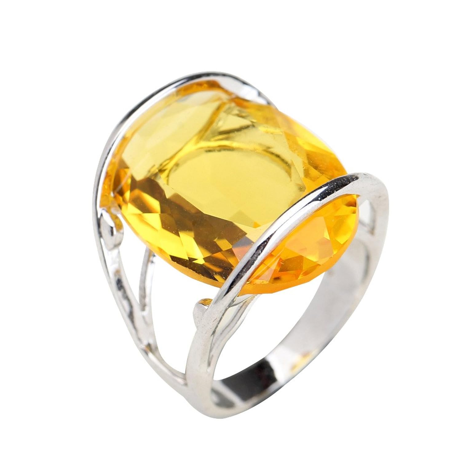 

GULICX Unique 18k white gold filled luxury oval yellow Crystal Engagement Ring