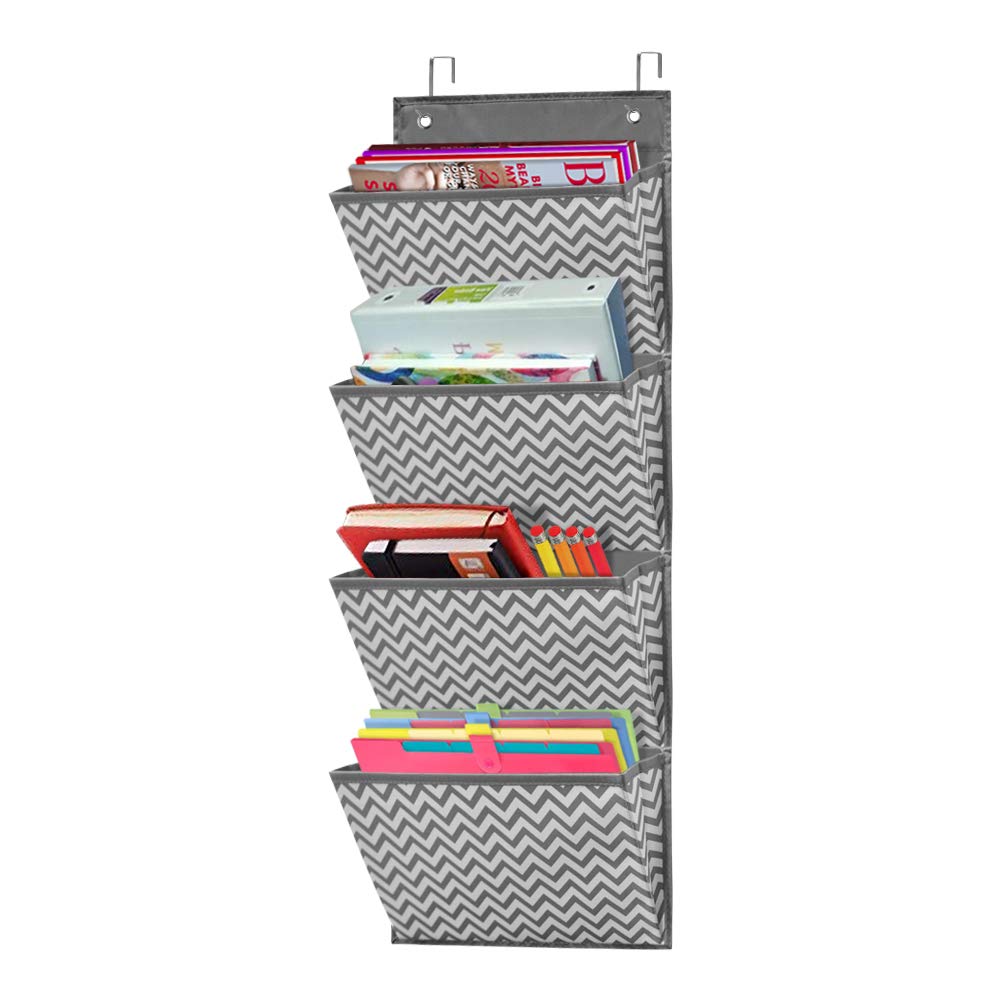 ZKOO Hanging File Folder Holder Cascading Fabric Organizer- 4 Pocket Home School Office Classroom Filing Storage Office Supplies Storage Organizer & 2 Hangers