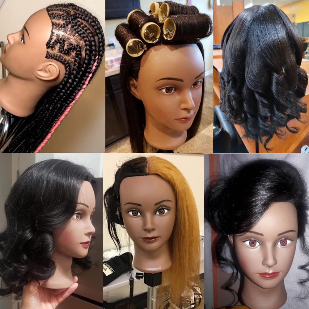 Testa di manichino 100% capelli veri, 16-18 pollici, testa da addestramento per parrucchieri e per la pratica di styling, testa di bambola per cosmetologia e per esercitazioni di trecce._voghion.com