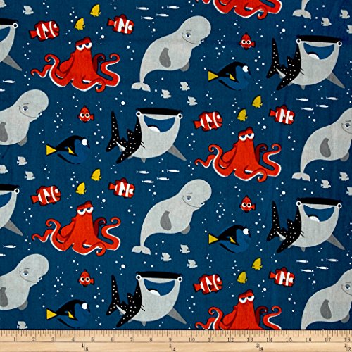 Disney Finding Dory and Friends Blue Fabric By The Yard