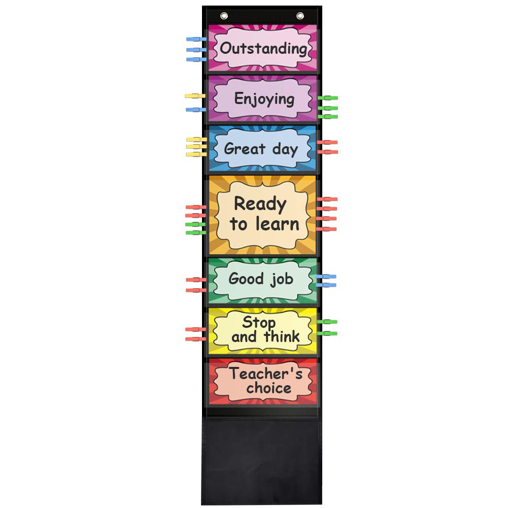 ZKOO Student Behavior Clip Chart for Classroom Management Kids Track Reward Pocket Chart Hanging Creative Bulletin Board Teacher Supplies for Preschool Class Must Haves, Classroom Homeschool