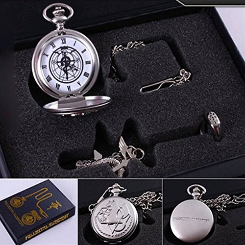 Fullmetal Alchemist Anime Pocket Watch & Necklace & Ring Cosplay Prop Accessories