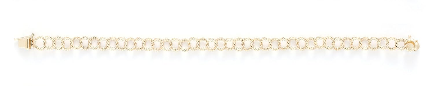 

14k Yellow Gold Double Spiral Charm Bracelet w/Box & Safety Clasp, Women & Girls Charm Bracelets