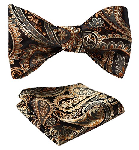 SetSense Men's Floral Jacquard Wedding Party Self Bow Tie Pocket Square Set